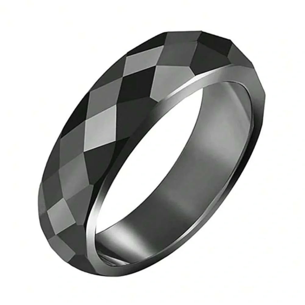 Black Hematite Stone Ring Non Magnetic Men Women Unisex Absorbs Negativity